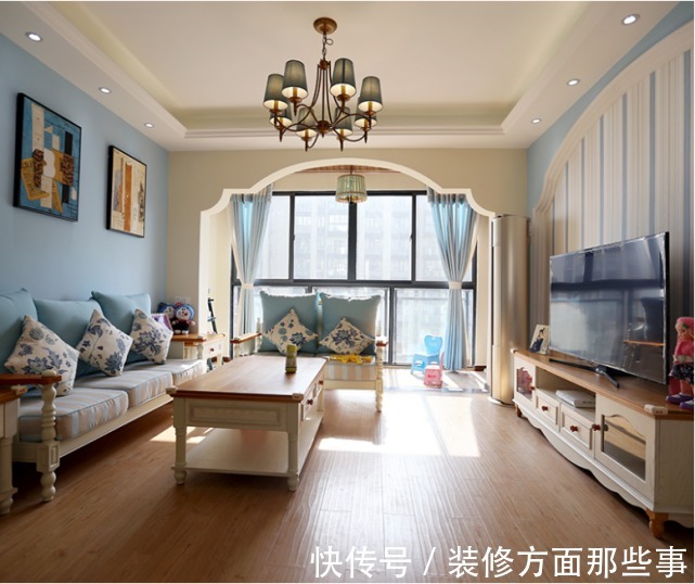 背景墙处|125平地中海风三居室,给孩子和父母一个阳光充足的娱乐空间