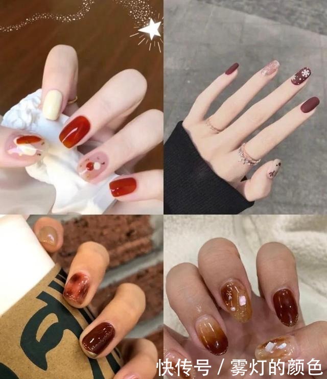 琥珀色|显白时髦，这几款美甲新年做起来，超出众