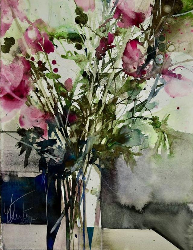 Elke&水彩画家Elke笔下的花花世界浓墨重彩之中隐去了繁花的具象(一)
