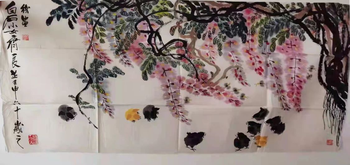 招财进宝#齐白石再传弟子-少白公子汤发周分享:自藏师父齐白石小女-齐良芷的最新横轴书画作品