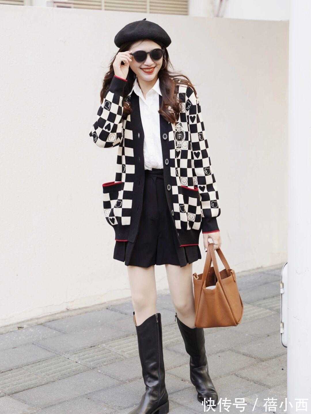 贝雷帽 初春别只知道穿卫衣,试试针织衫+半身裙的搭配,轻松美出新高度