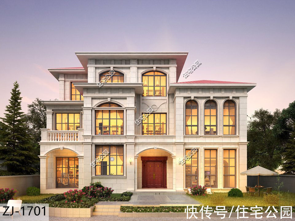 多卧室|17×11米大气欧式别墅,挑空客厅配多卧室,舒服生活一辈子