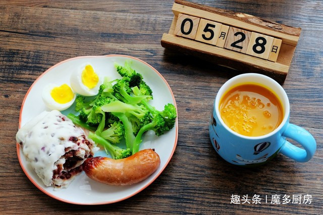 水煮西兰花|29天早餐分享,一人份,有荤有素有粗粮,自己做的早餐就是香