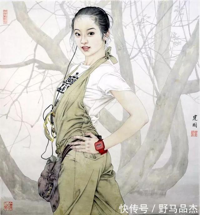 晚风|中国著名画家桑建国工笔人物画作品欣赏