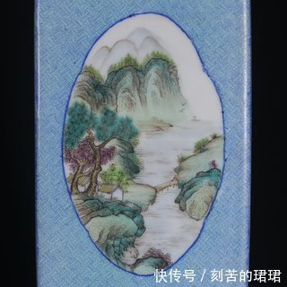 蓝釉&清,蓝釉粉彩开窗四方赏瓶