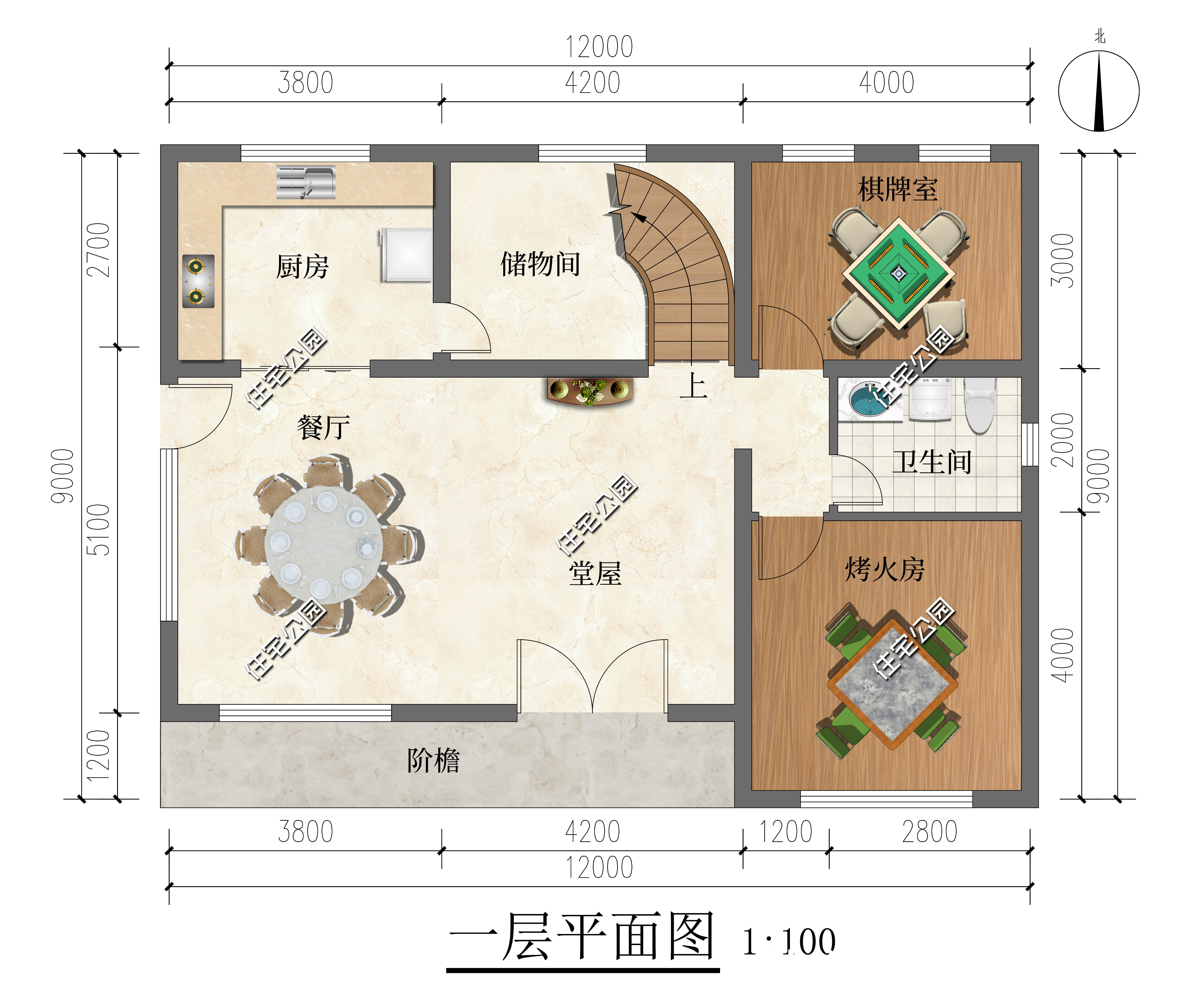 别墅|旋转楼梯美观大气，烤火房温暖舒适，12×9米二层现代别墅