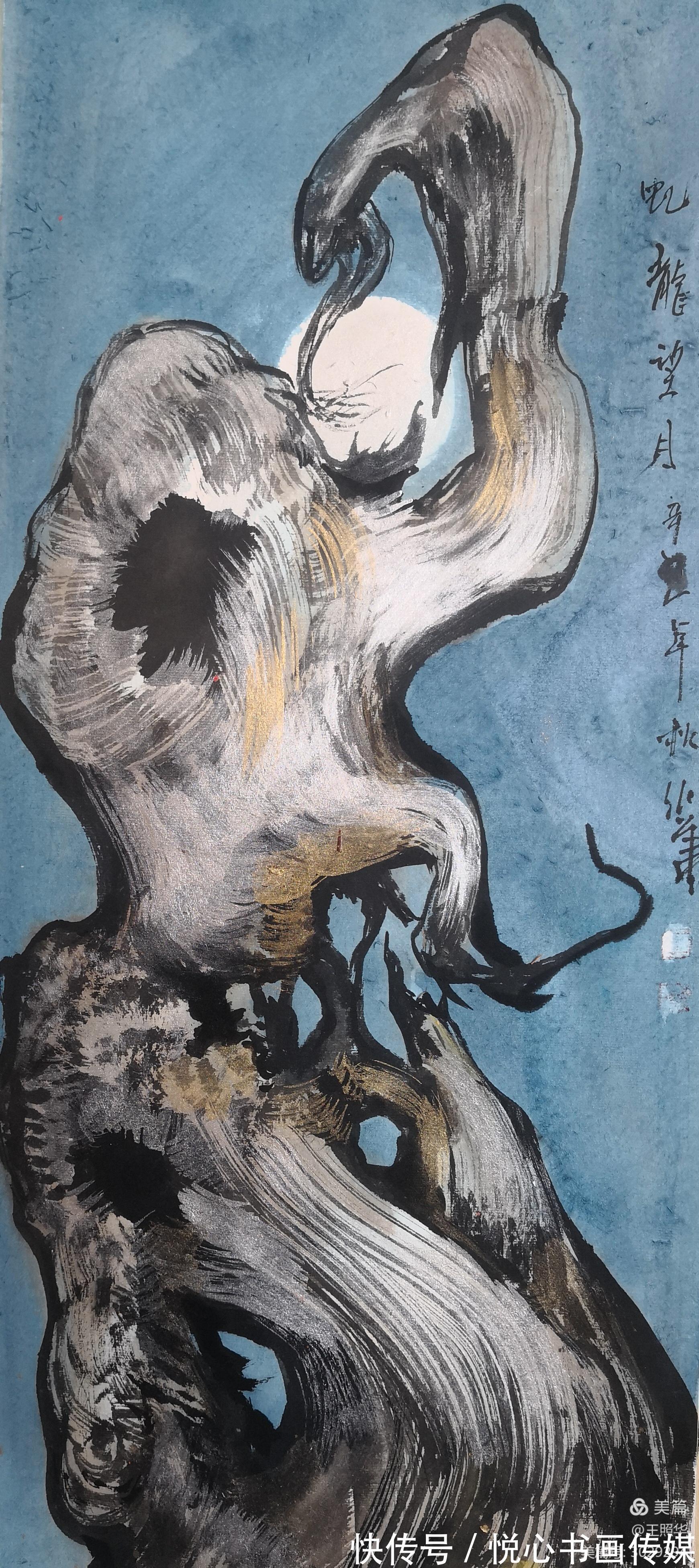 余白#著名画家王照华国画胡杨与雄鹰作品赏析