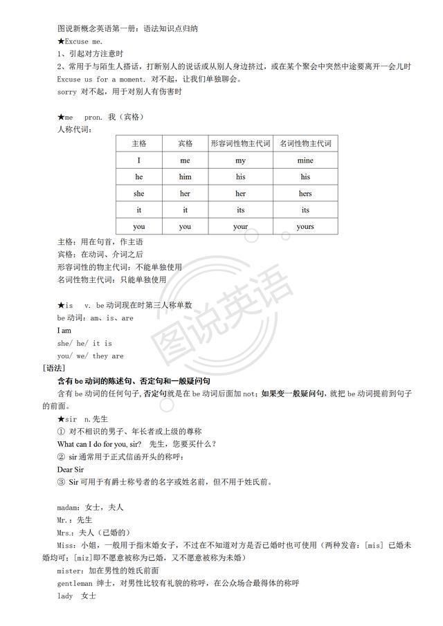 图说英语:新概念英语第一册的语法总结，积累一遍