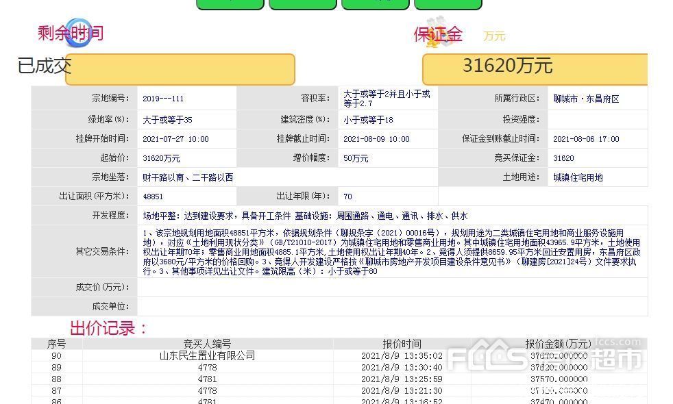 土地使用权|今日土拍：民生置业竞得2019-111#宅地 成交单价514.08万/亩