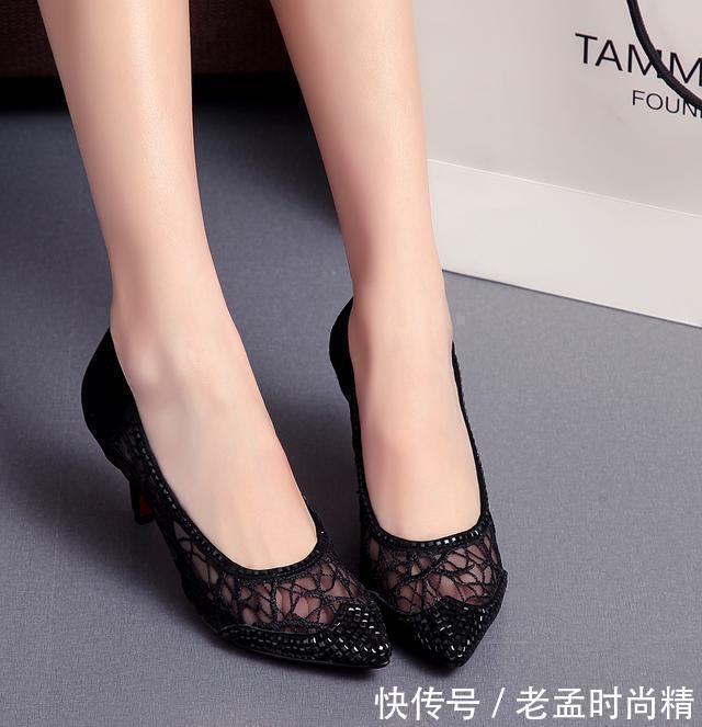 细跟鞋|网纱尖头高跟鞋,特别完美,穿上后给人一种端庄优雅的形象