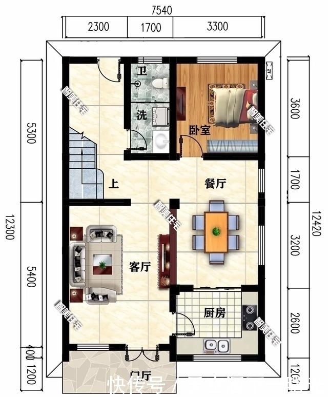 别墅|75×124米农村别墅，平屋面设计+小院子，现代感很浓