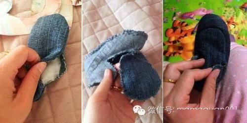 一条牛仔裤大改造成小书包+手提包+小棉鞋