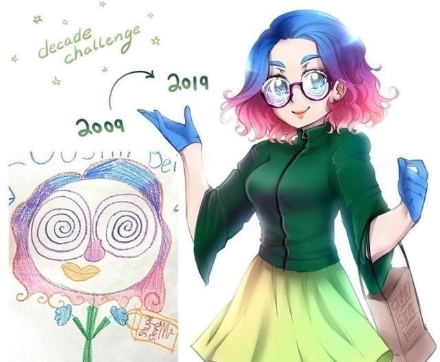 莫欺少年穷#画师发起“十年重绘”,10年前是平平无奇简笔画,10年后惊艳众人