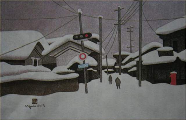 版画!日本近代版画大师斋藤清冬日雪景系列版画作品