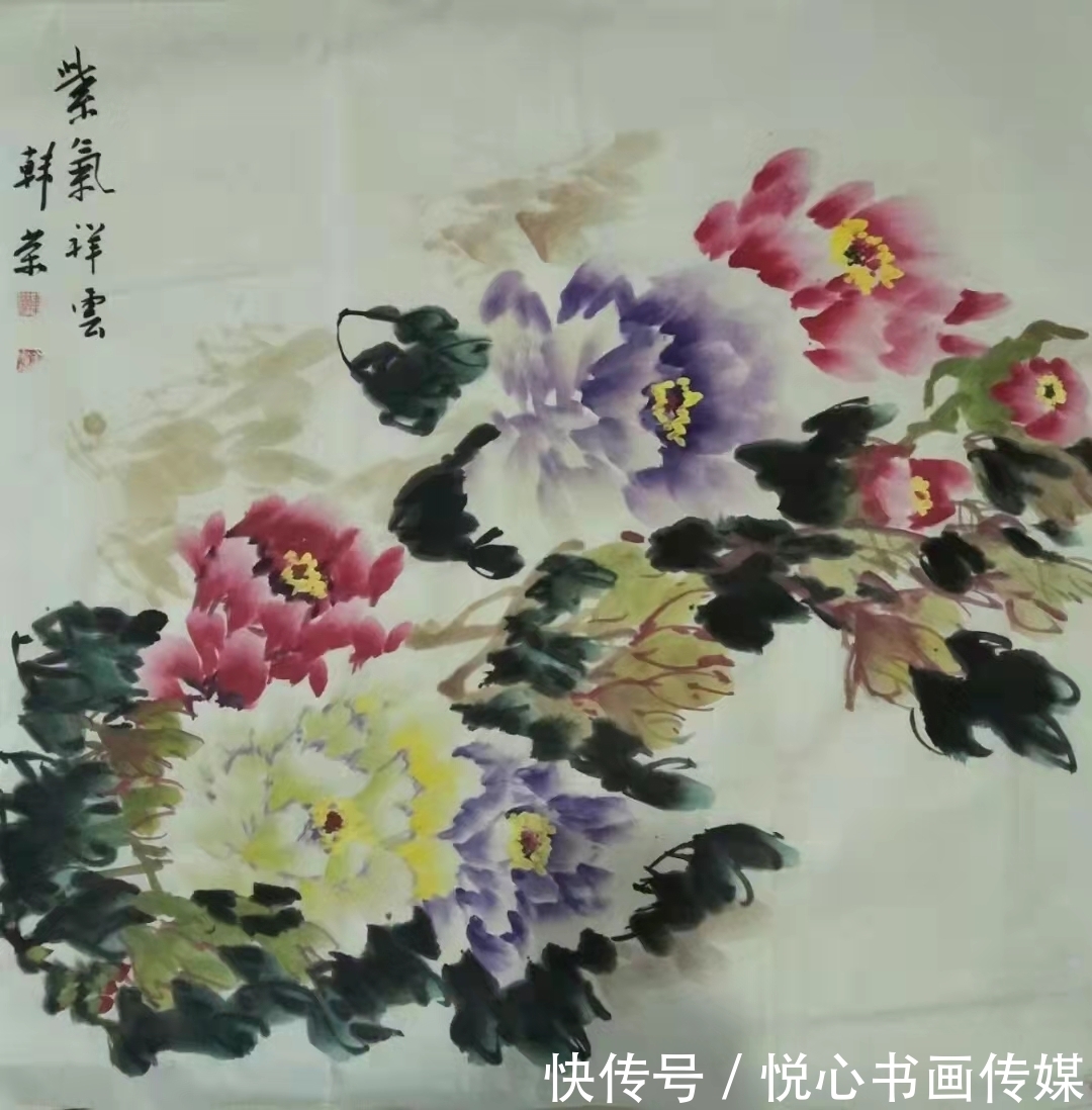 牡丹$构图大气，富贵天成，当代著名画家韩荣国画作品欣赏