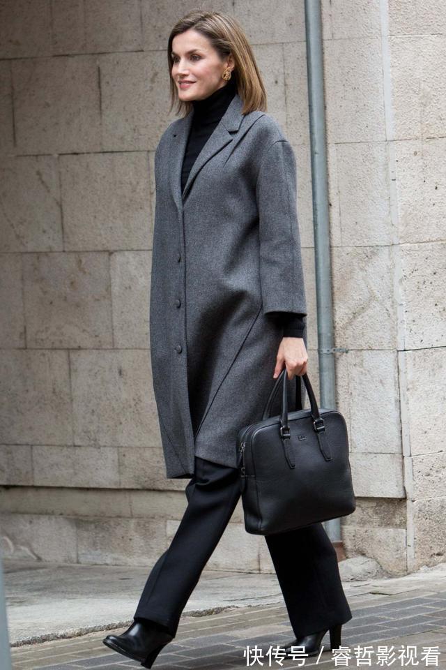深色 降温怎么穿搭?西班牙王后抗冻有一套,时尚并不意味着一定露腿