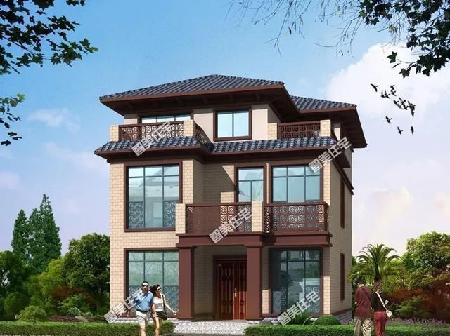 真石漆|简欧和仿古设计的两栋农村别墅，面宽9米多，都是心动款