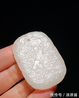 和田玉!清乾隆 和田玉籽料 白玉 罗汉 应真图 玉牌 挂件