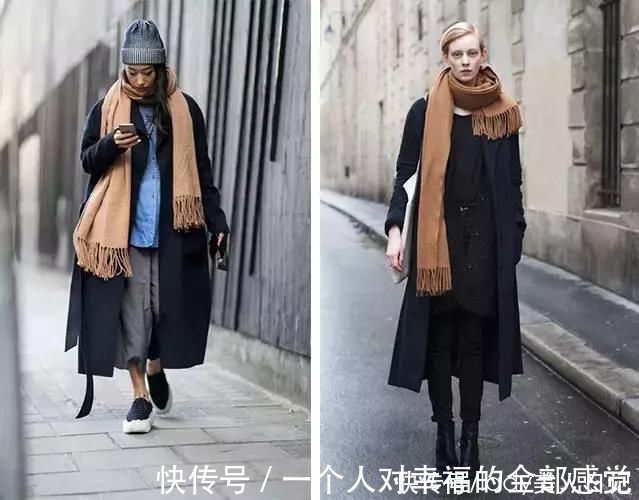 围巾 藏蓝色大衣配什么围巾?深沉的颜色就应该加一点柔情,驼色是真爱
