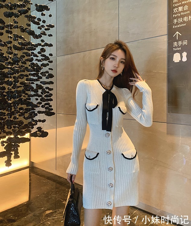 灰白色|清清爽爽的针织裙,灰白色的纱线加上闪光丝的光泽感非常美