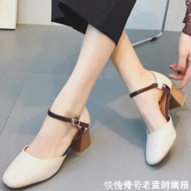 崴脚 方头粗跟鞋,穿着舒服走路更加稳固不崴脚
