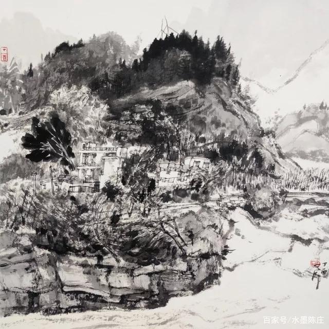 山水画家!最讲笔墨构造的山水画家|白云乡水墨写生
