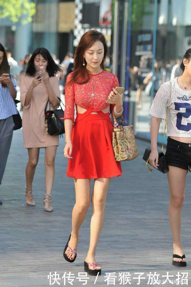 红红火火|气质美女,穿着一身红裙子,红红火火之美