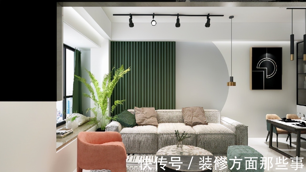 一居室|71平北欧风一居室,用墨绿色、脏粉打造清新的居室