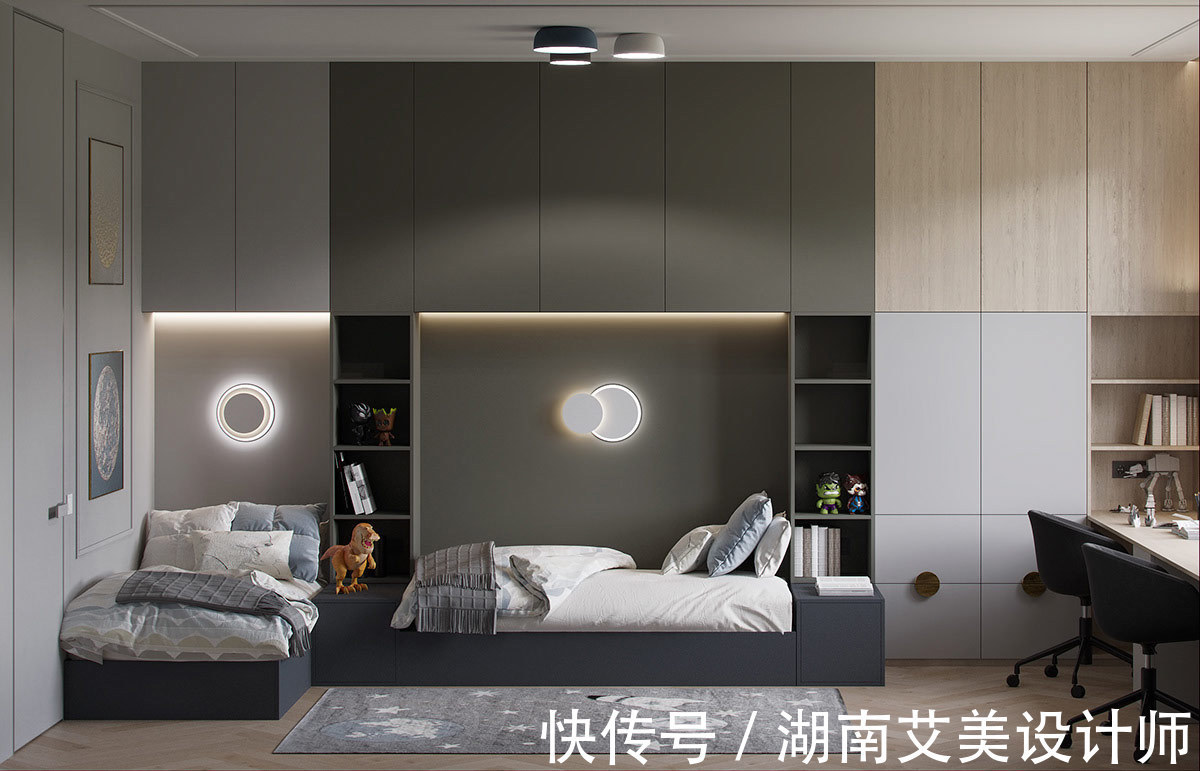 灰色|198平软装设计,深蓝色与灰色的碰撞