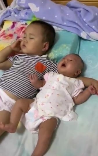 入睡|哥哥帮妈妈哄妹妹睡觉,结果成功哄睡自己,妈妈看到后哭笑不得