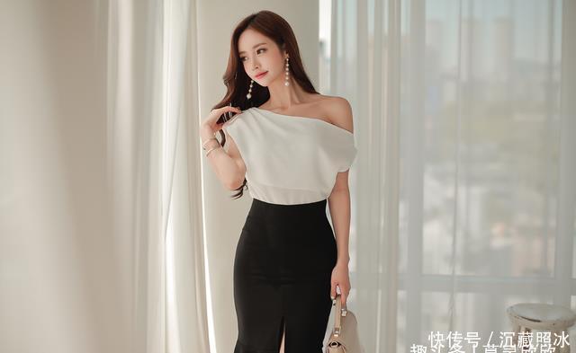 魅力孙允珠穿搭:石榴蜜红热恋喇叭长裙与轻熟蕊白奶昔叶片雪纺衫