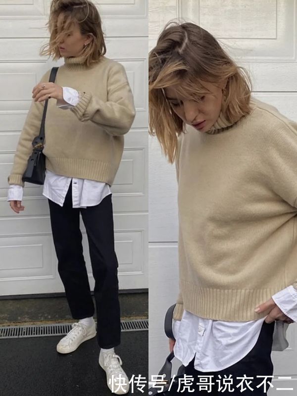 这位接地气的时髦精真会穿，用毛衣承包时尚感，你的衣橱一定有