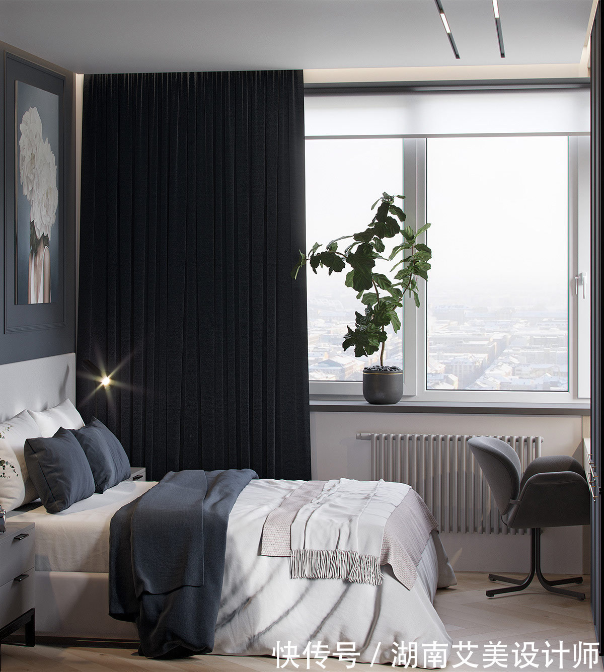 灰色|198平软装设计,深蓝色与灰色的碰撞