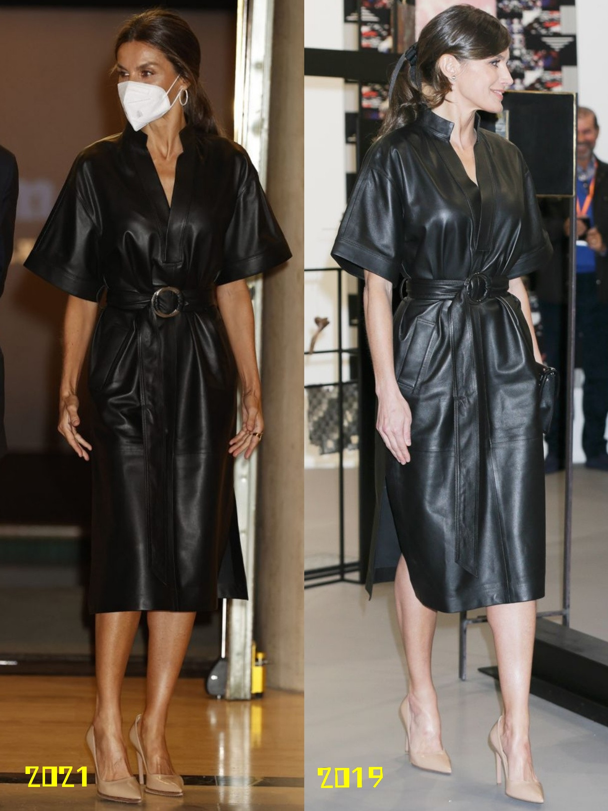 西班牙王后 西班牙王后示范皮质服装的通勤穿搭, 将摇滚风皮裙穿得又飒又知性