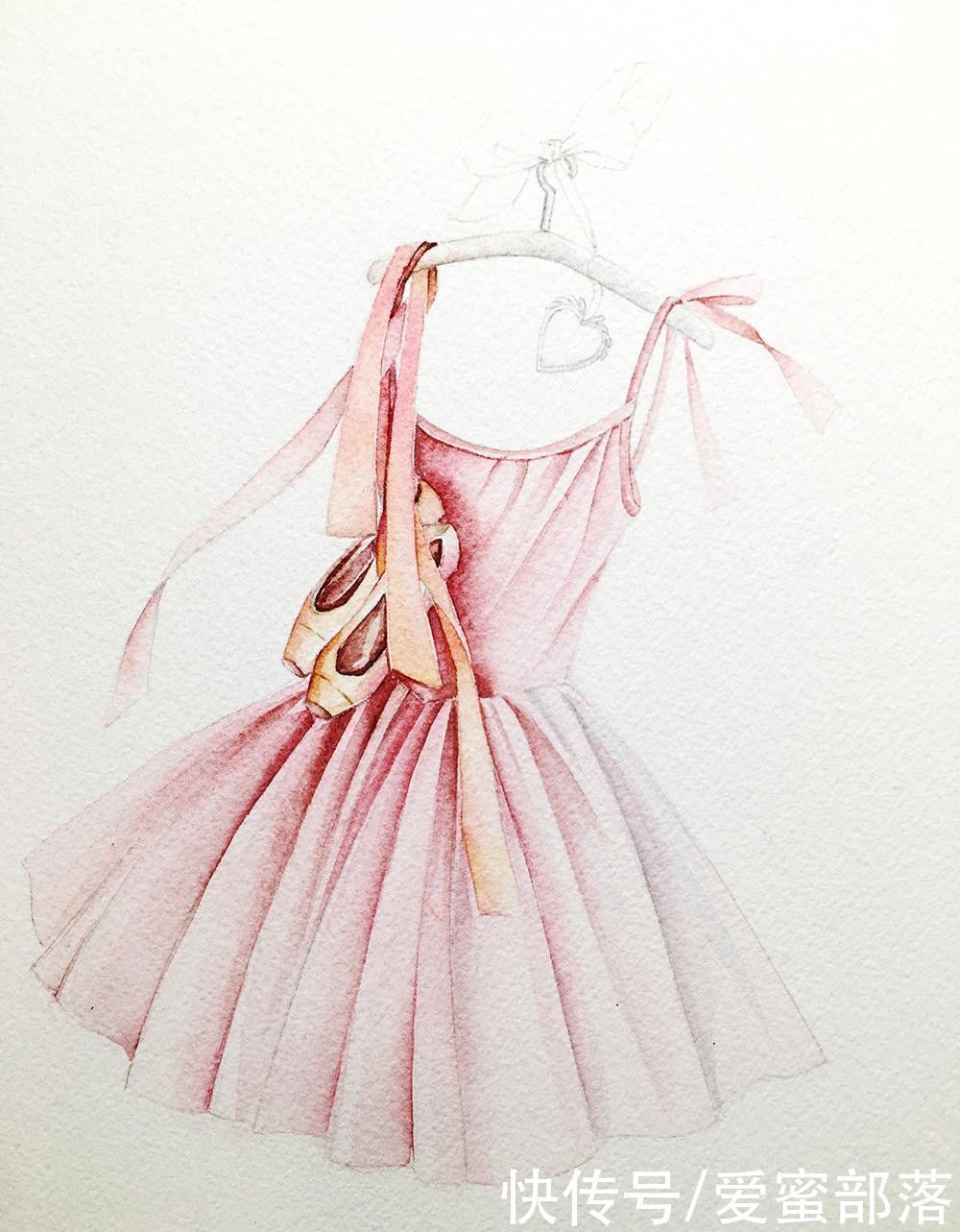皱褶|好看又适合新手练习的水彩作品,粉色舞裙
