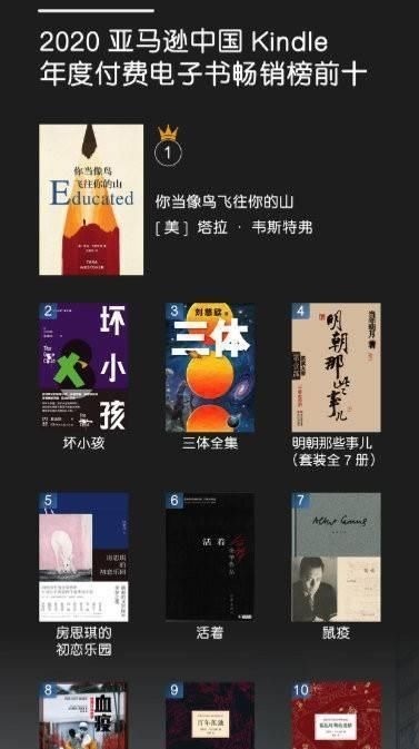 沉默的巡游@亚马逊电子书年榜:你当像鸟飞往你的山,三体畅销