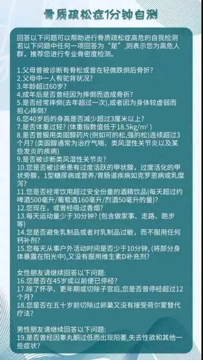 治疗|骨质疏松症高危人群，1分钟自测