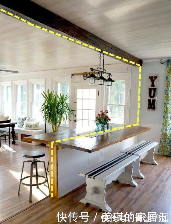 吧台|不要餐厅了,厨房的墙砸掉一半放块长木板,坐着吃饭也挺好的!