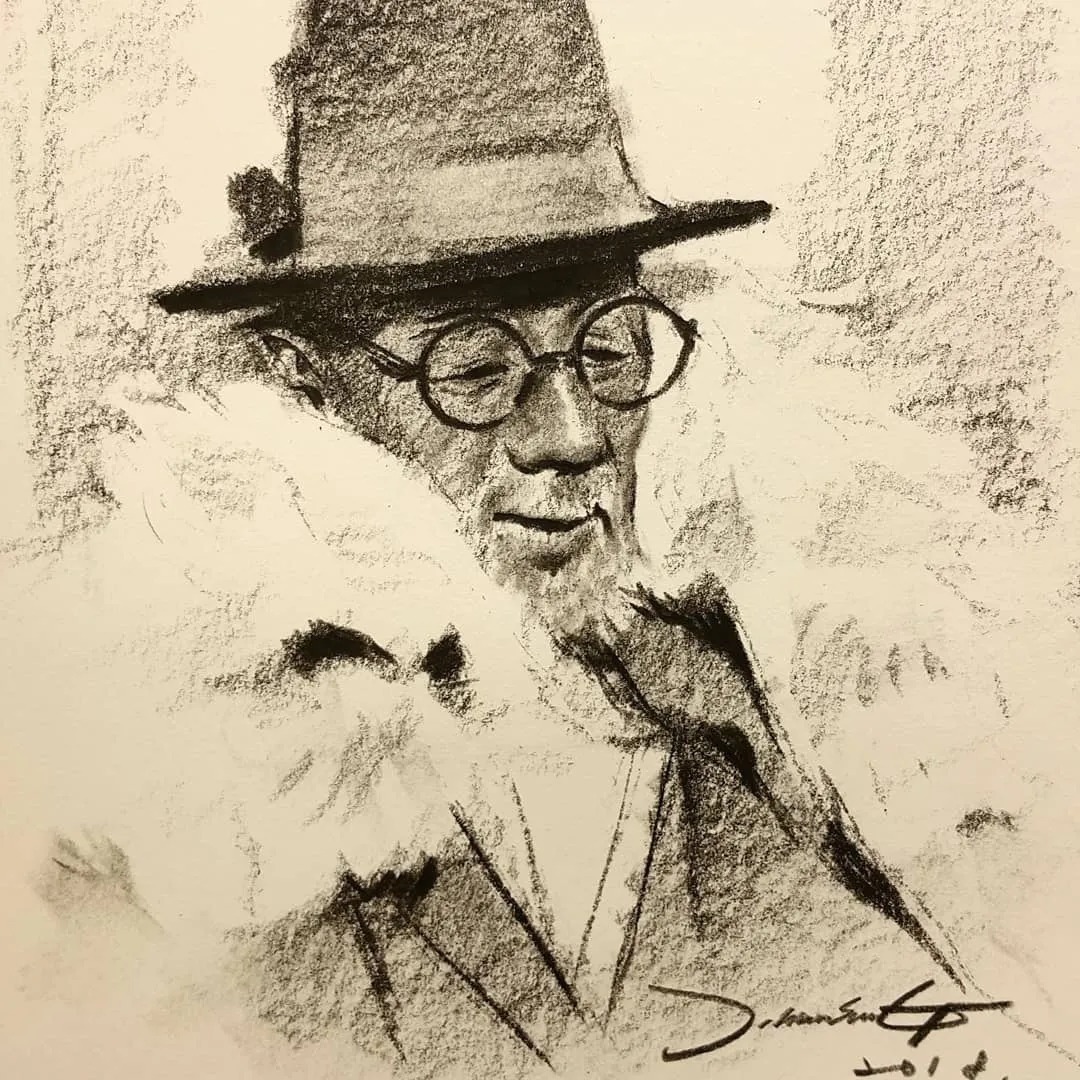 小孩童$画皮画骨难画魂,他用木炭条把肖像画活了