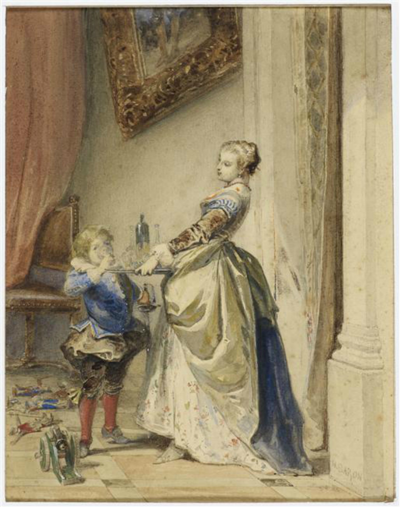 安托万!法国画家亨利·查尔斯·安托万·男爵嬉闹的生活人物油画