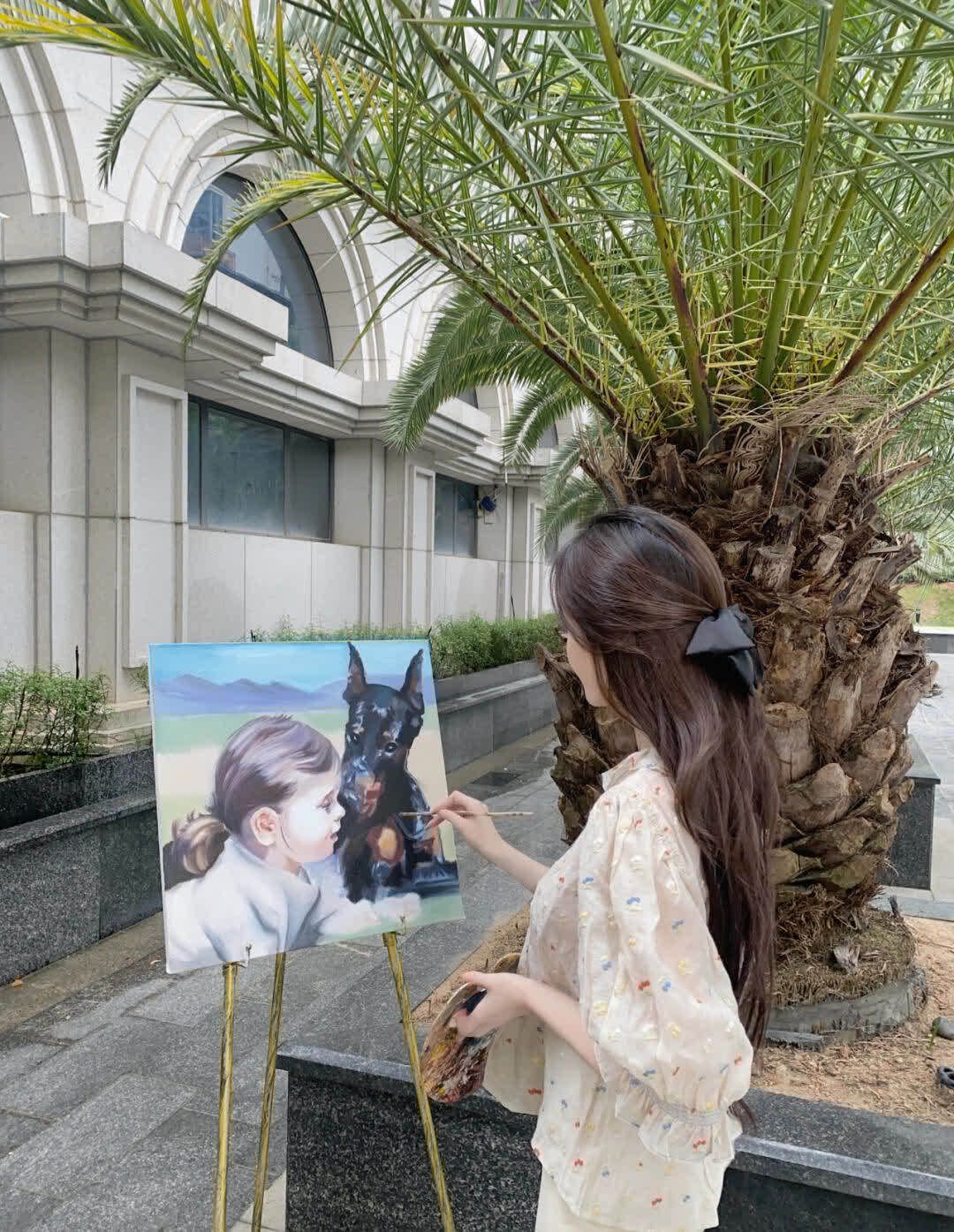 油画!美女户外画治愈系油画, 人美还多才多艺, 真是心动的感觉