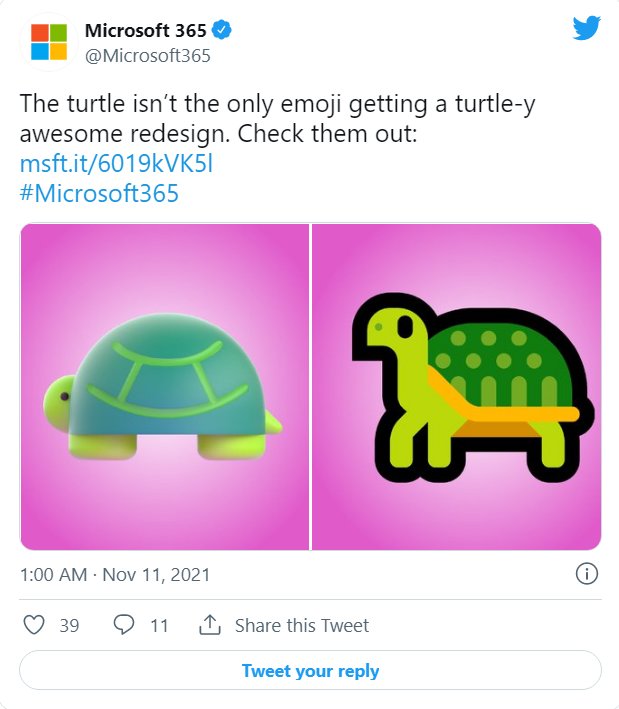 推特|Win11确认不会搭载3D新表情，但微软还在宣传3D海龟表情包