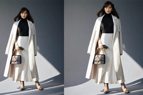 选白色大衣真聪明，早春穿搭也应景，端庄优雅又有亲和力