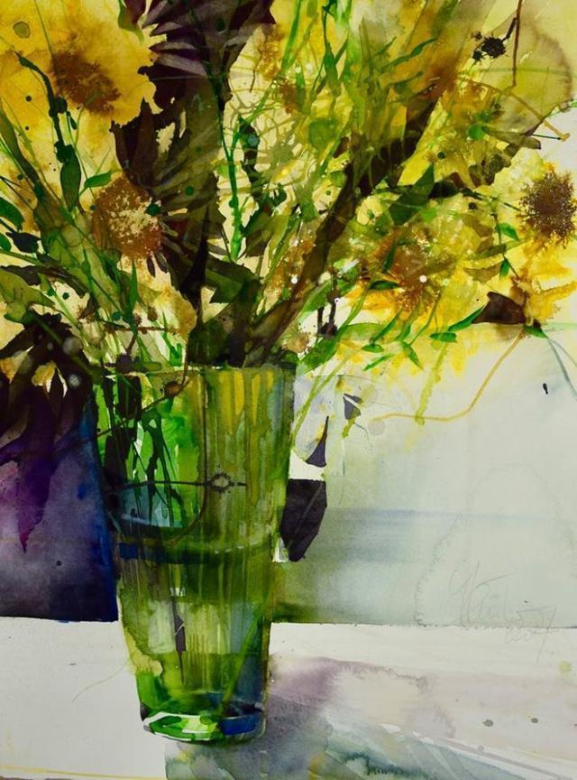 Elke&水彩画家Elke笔下的花花世界浓墨重彩之中隐去了繁花的具象(一)