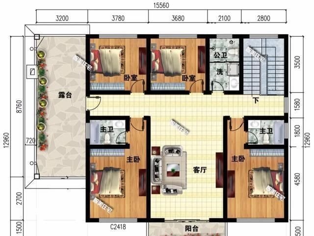 真石漆|2栋宽15米左右的农村别墅,返乡建房首选,户型好造价合适