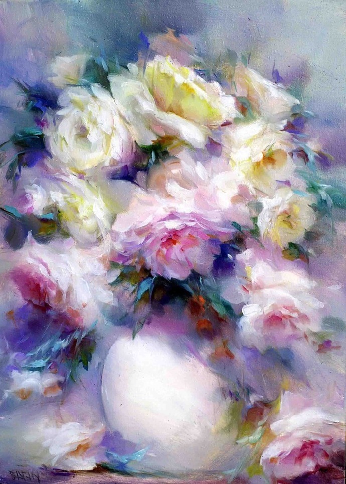 vladimir!俄罗斯画家弗拉基米尔· 巴比奇把花束画得如此之美,妖艳