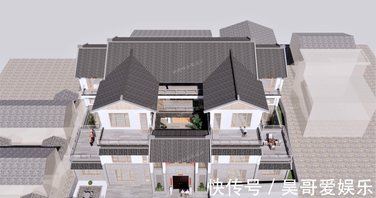 庭院|广东清远三层带地下室家族大宅现代四合院民宿28×20