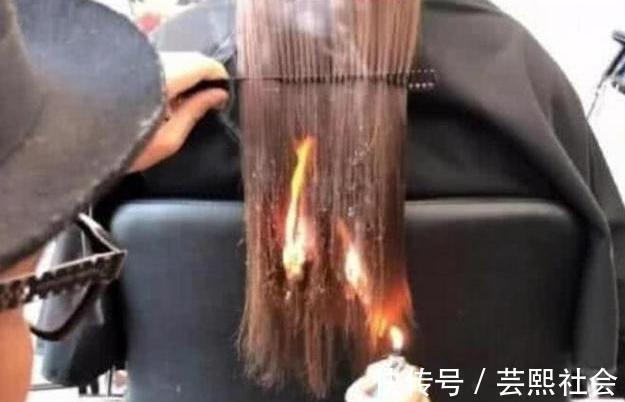 打火机 小姐姐去理发,理发师竟拿起打火机就烧,烧出来的发型更好看!