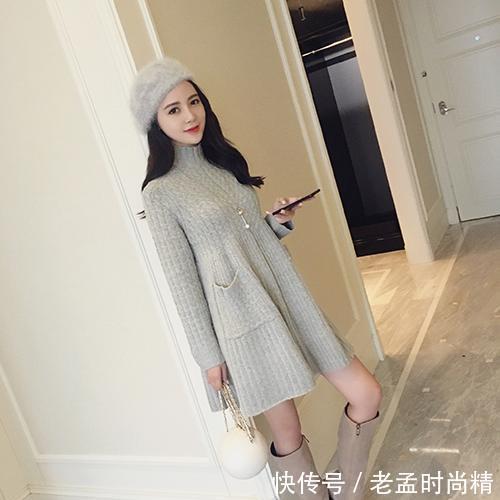 韩版|迷人针织连衣裙,性感时髦带桃花