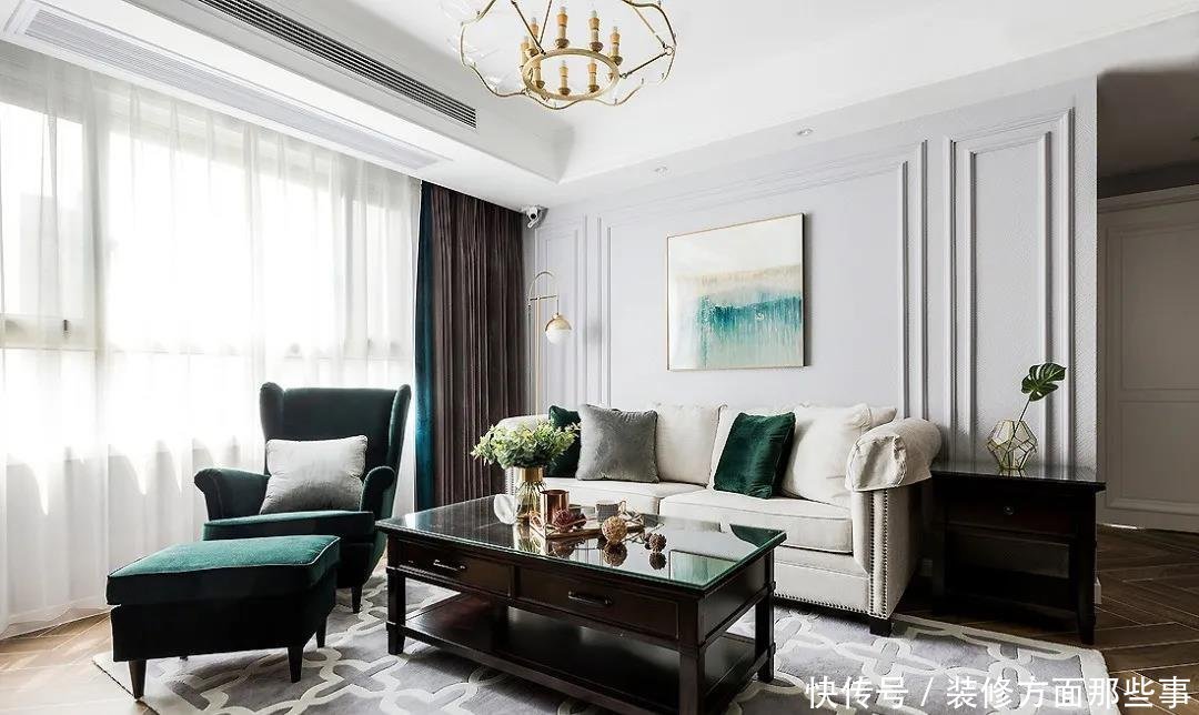 碧桂园|111平美式三居室,采用墨绿色点缀整个空间雅奢氛围蔓延开来